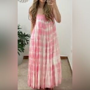 Storia Pink and Cream Tie-Dye Maxi Dress with Spaghetti Straps summer Vacation